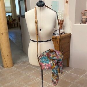 Patricia Nash Leather Floral Crossbody Bag with Scarf Accent
